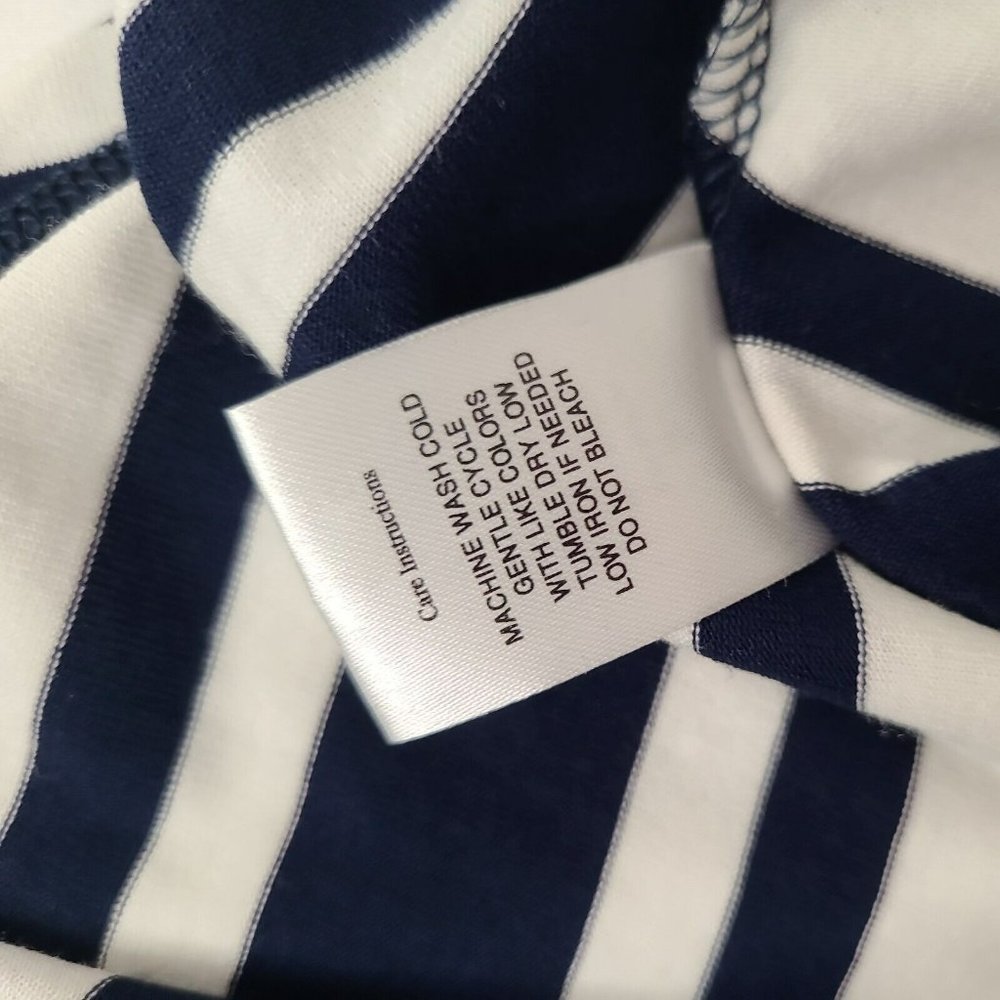 EUC Emerald Sundae Cold/Off Shoulder Womens Sz XL Navy Blue White Striped Dress - Picture 7 of 8